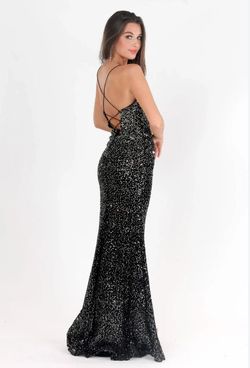 Style 7928 Vienna Black Size 6 Fitted Sequined Corset Side slit Dress on Queenly