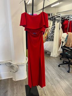 Style 20073 Xscape Red Size 8 Floor Length Cape Straight Dress on Queenly