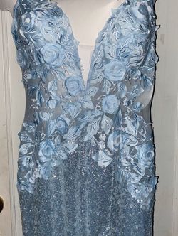 Jovani Blue Size 6 Prom Floor Length Side slit Dress on Queenly