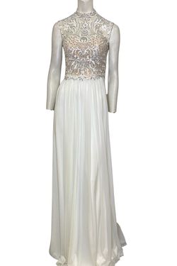 Style 55872 Jovani White Size 2 High Neck Military Tall Height A-line Dress on Queenly