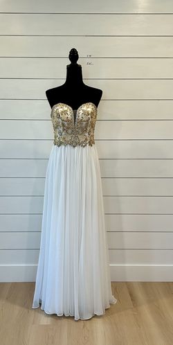 Jovani White Size 8 Floor Length Side Slit A-line Dress on Queenly