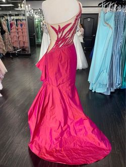 Style 39617A Jovani Hot Pink Size 6 Black Tie Sheer Barbiecore Prom Side slit Dress on Queenly