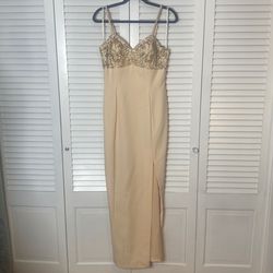Alvee Designs Nude Size 10 Plunge Prom Padded Floor Length Side slit Dress on Queenly