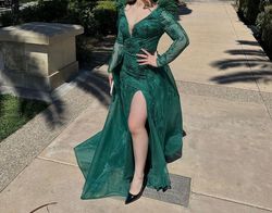 Style 1210 Lucci Lu Green Size 6 1210 Long Sleeve Side slit Dress on Queenly