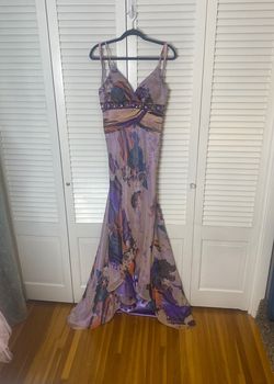 Style 9006 Blush Prom Purple Size 4 Print Straight Dress on Queenly