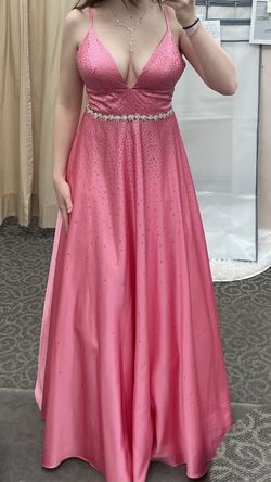 Style 24061510 Jules & Cleo Pink Size 8 Jewelled Shiny Jersey Ball gown on Queenly