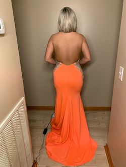 Style 2690 Johnathan Kayne Orange Size 12 Floor Length Plunge 2690 Straight Dress on Queenly