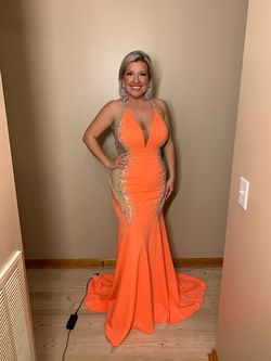 Style 2690 Johnathan Kayne Orange Size 12 2690 Black Tie Plunge Straight Dress on Queenly