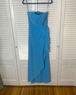Style 5235 Raylia Designs Blue Size 10 Spaghetti Strap Jersey Straight Dress on Queenly