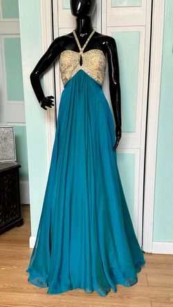 Style 35695 Alyce Paris Blue Size 8 Floor Length 35695 Teal A-line Dress on Queenly