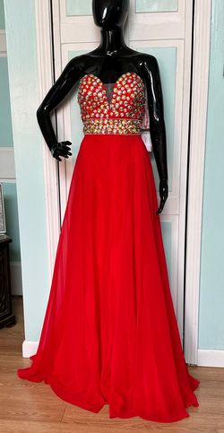 Style 9720 Blush Prom Red Size 8 Strapless Blush Tulle A-line Dress on Queenly