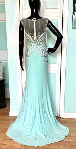Style 115722 Tony Bowls Green Size 8 High Neck Jersey Military Mermaid Dress on Queenly