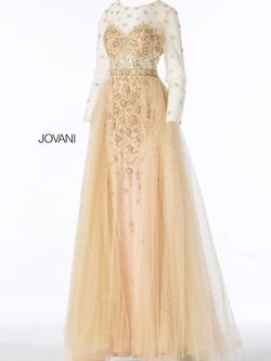 Style 53743 Jovani Gold Size 2 Sheer Long Sleeve Ball gown on Queenly