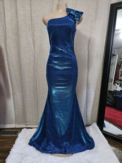missord  Blue Size 12 Floor Length Plus Size Mermaid Dress on Queenly