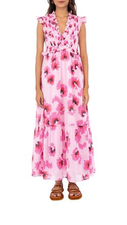 Style 1-1004786459-3775 BANJANAN Pink Size 16 Floral Floor Length Straight Dress on Queenly