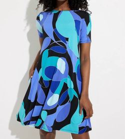 Style 1-1226008504-2168 Joseph Ribkoff Blue Size 8 Mini Print Turquoise Tall Height Cocktail Dress on Queenly