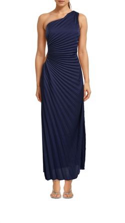 Style 1-1271856439-3011 DELFI COLLECTIVE Blue Size 8 Cut Out One Shoulder Polyester Navy Straight Dress on Queenly