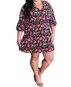 Style 1-1518139366-933 Emily Wonder Black Size 24 Free Shipping Plus Size Jersey Floral Cocktail Dress on Queenly