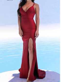 Style 1-1544866830-3236 JESSICA ANGEL Red Size 4 Floor Length Bridesmaid Wedding Guest Pageant Side slit Dress on Queenly