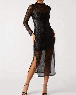 Style 1-1665070243-3236 STEVE MADDEN Black Size 4 Side Slit Long Sleeve Spandex Cocktail Dress on Queenly