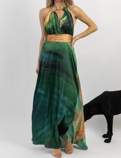 Style 1-1972018291-2696 LUXXEL Green Size 12 Polyester High Neck Plus Size Side slit Dress on Queenly