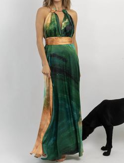 Style 1-1972018291-2696 LUXXEL Green Size 12 Floor Length Print Tall Height Side slit Dress on Queenly