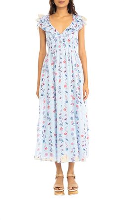 Style 1-2174806062-3775 BANJANAN Blue Size 16 Pockets Floral Free Shipping Cocktail Dress on Queenly