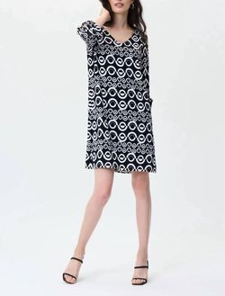 Style 1-2412001055-2168 Joseph Ribkoff Black Size 8 Mini V Neck Tall Height Cocktail Dress on Queenly