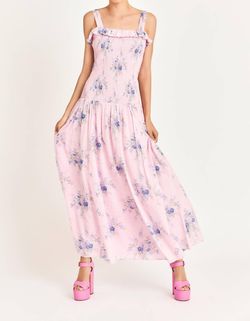 Style 1-2435143736-3471 LoveShackFancy Pink Size 4 Floor Length Square Neck A-line Black Tie Print Straight Dress on Queenly