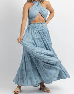 Style 1-2626206268-2696 MABLE Blue Size 12 Halter Tall Height Polyester Straight Dress on Queenly