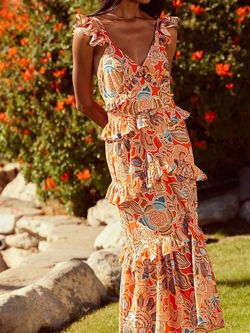 Style 1-2708938732-2696 Misa Los Angeles Orange Size 12 Floral Tall Height Plus Size Cocktail Dress on Queenly