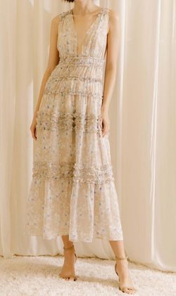 Style 1-2709252410-2901 STORIA Nude Size 8 Plunge Floor Length Print Straight Dress on Queenly