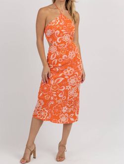 Style 1-2844903517-2696 OLIVACEOUS Orange Size 12 Tall Height Halter Floral Cocktail Dress on Queenly