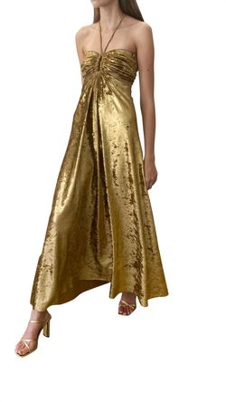 Style 1-2951268564-3471 DELFI COLLECTIVE Gold Size 4 Free Shipping Halter Cocktail Dress on Queenly