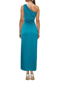 Style 1-3689700620-3471 DELFI COLLECTIVE Green Size 4 Teal Polyester One Shoulder Straight Dress on Queenly