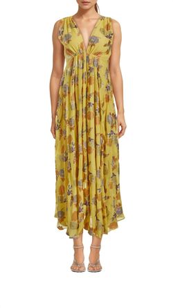 Style 1-370342477-3011 DELFI COLLECTIVE Yellow Size 8 Silk Plunge Cocktail Dress on Queenly