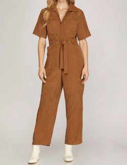 Style 1-3734147948-3011 SHE + SKY Brown Size 8 Mini Polyester Jumpsuit Dress on Queenly