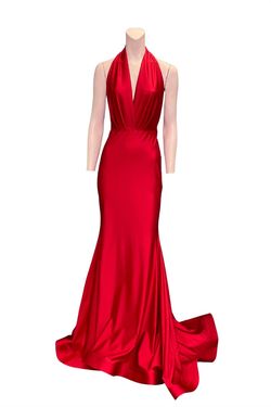 Style 1-3937798276-3236 JESSICA ANGEL Red Size 4 V Neck Free Shipping Mermaid Dress on Queenly