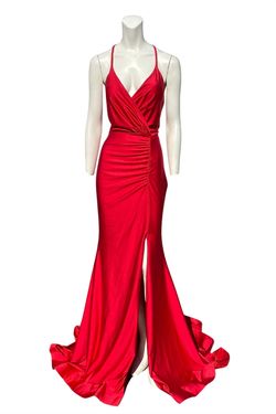 Style 1-4132157328-2901 JESSICA ANGEL Red Size 8 Tall Height Bridesmaid Floor Length Mermaid Dress on Queenly