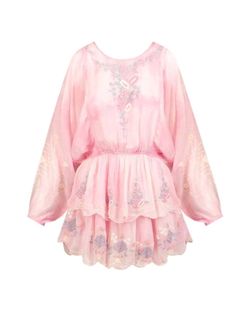 Style 1-4274187037-3011 LoveShackFancy Pink Size 8 Sleeves Mini Cocktail Dress on Queenly