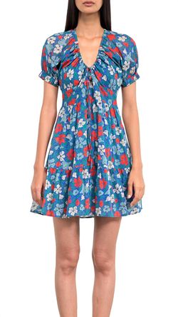 Style 1-433317572-2791 BANJANAN Blue Size 12 Free Shipping V Neck Mini Cocktail Dress on Queenly