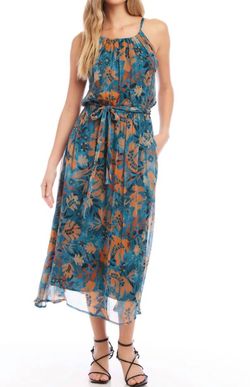 Style 1-493339118-3236 Fifteen Twenty Blue Size 4 Print Spaghetti Strap Floral Cocktail Dress on Queenly
