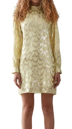 Style 1-667748668-3011 DELFI COLLECTIVE Yellow Size 8 Feather Long Sleeve Shiny Sleeves Cocktail Dress on Queenly