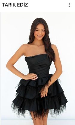 Style 51090 Tarik Ediz Black Size 10 Short Height 51090 Feather Homecoming Cocktail Dress on Queenly