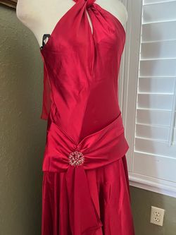 Style Red Satin Sleeveless Bridesmaid Dresses Cinderella Divine Red Size 8 High Neck Floor Length A-line Dress on Queenly
