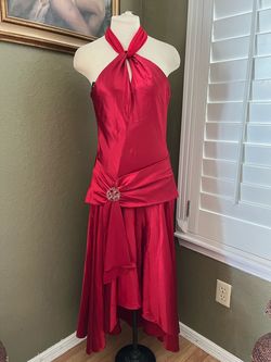 Style Red Satin Sleeveless Bridesmaid Dresses Cinderella Divine Red Size 8 High Neck A-line Dress on Queenly
