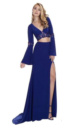 Style 6585 Rachel Allan Blue Size 10 Jersey Floral Backless A-line Dress on Queenly