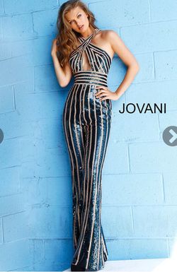 Jovani Multicolor Size 4 Prom Floor Length Jersey Pageant Jumpsuit Dress on Queenly