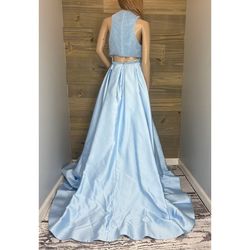 Style 51919 Sherri Hill Blue Size 4 Jersey Prom 51919 A-line Dress on Queenly