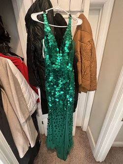 Jovani Green Size 00 Black Tie Side slit Dress on Queenly